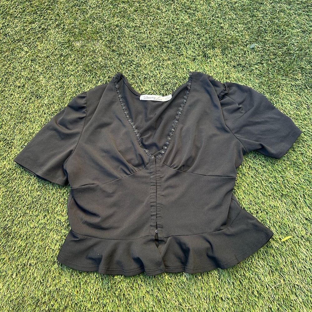 Liberty Love Black Puff Sleeve Peplum Blouse